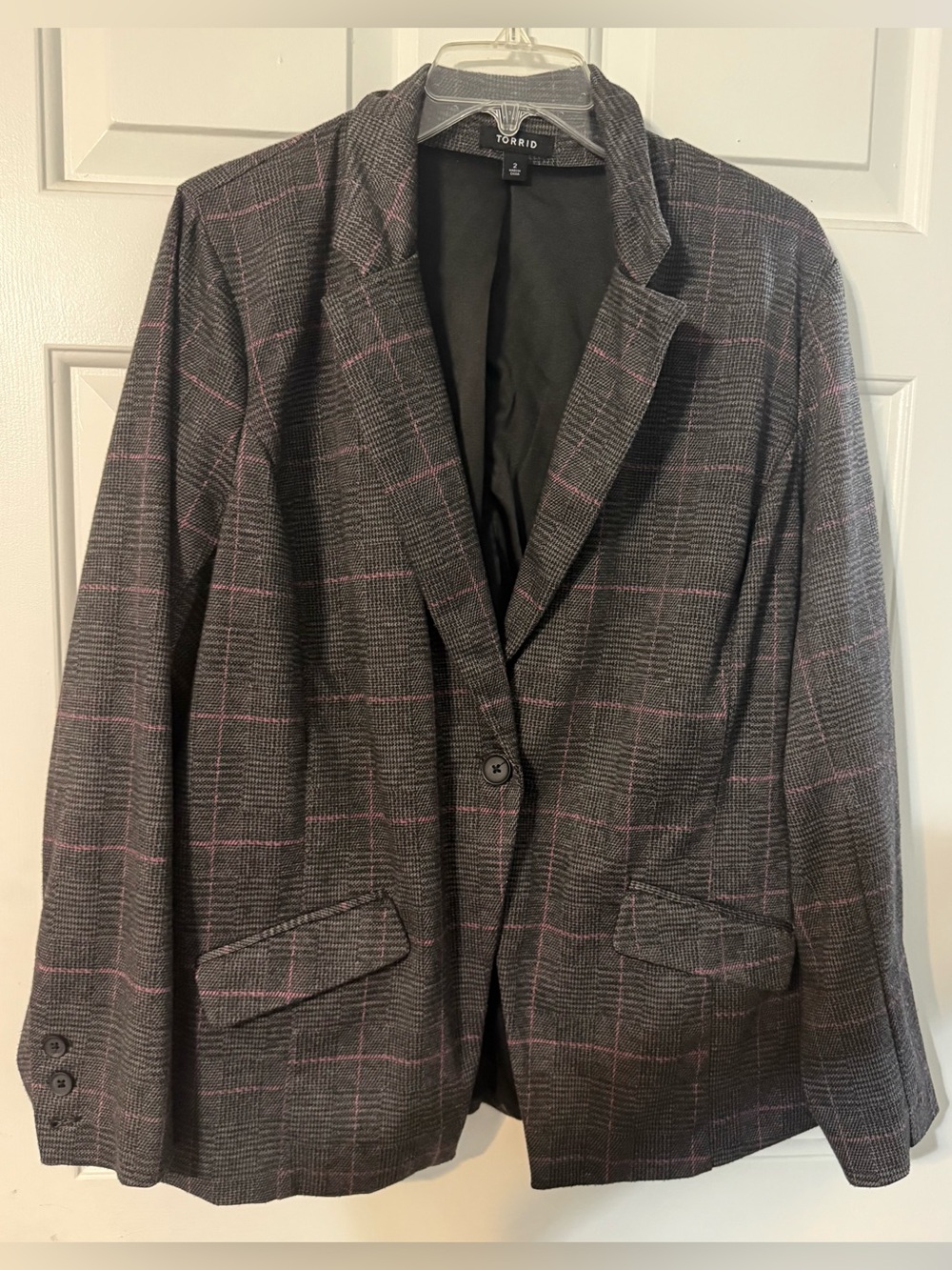 Torrid 2x Gray Plaid Blazer with Pink Windowpane